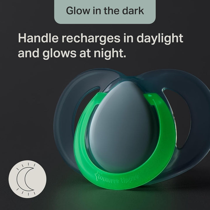 Nighttime Soothers, 0-6M, 6 Pack, Glow in the Dark, Varied Colours and Designs, Symmetrical Orthodontic Dummy, Bpa-Free Silicone Teat