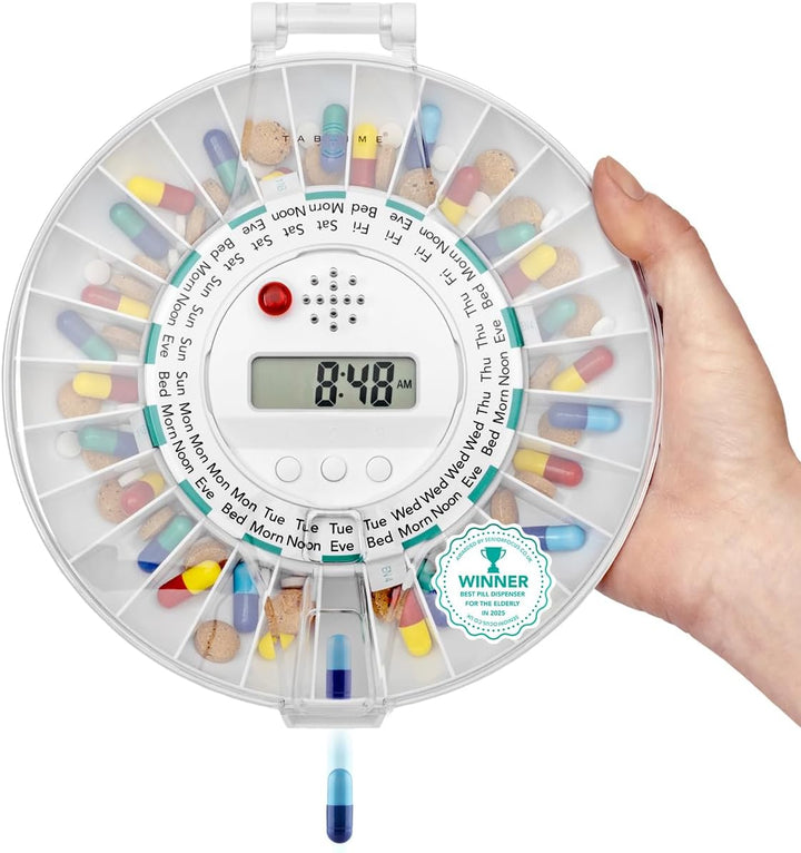 Automatic Pill Dispenser, 6 Alarms per Day. Solid Lockable Lid. Essential Medication Aid for the Elderly, Alzheimers & Dementia Patients
