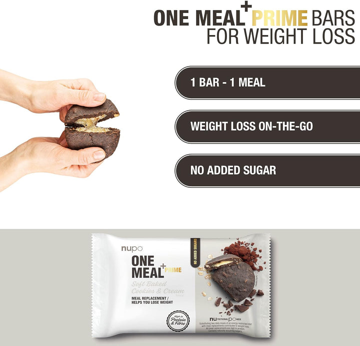 One Meal +Prime Soft Baked Cookies & Cream - Tasty Meal Replacement with Vitamins and Minerals - High in Protein - High in Fiber - No Added Sugar - 12 X 70G