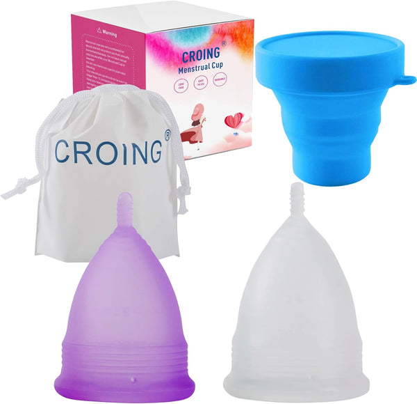 Reusable 2 Pcs Menstrual Cups with 1 Pc Silicone Cup and 1 Pc Storage Bag, Period Cup
