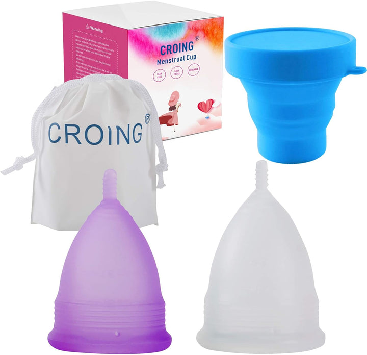 Reusable 2 Pcs Menstrual Cups with 1 Pc Silicone Cup and 1 Pc Storage Bag, Period Cup