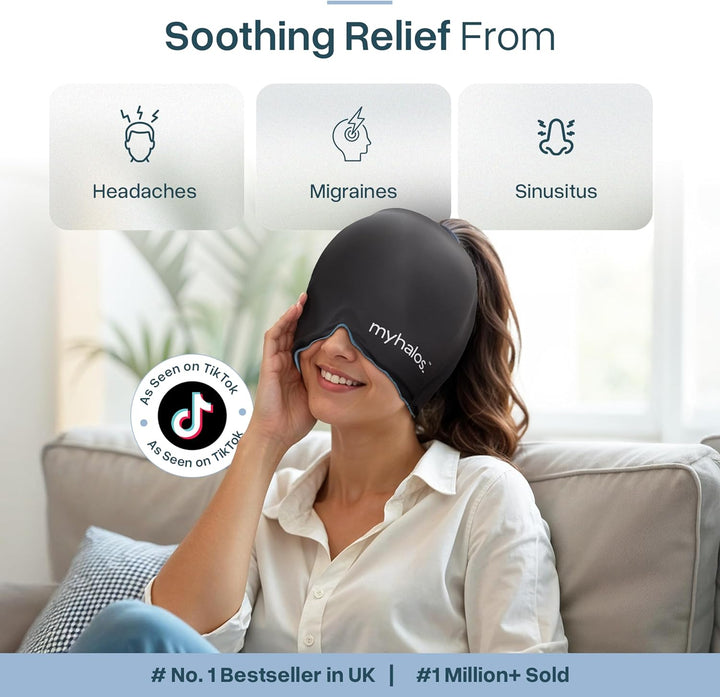 ® Migraine Relief Cap - Wearable Ice Pack Cold Wrap Hat -Reusable Cold Therapy Headache Cap & Migraine Cap, for Tension Headache Relief & Sinus Pressure - Form-Fitting Head Compress (Gray)