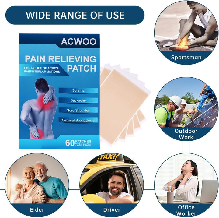 Pain Relief Patches, 60PCS Back & Shoulder Pain Relief Patch, Arthritis Herbal Pain Relief Patch for Back Knee Neck Shoulder Muscle Soreness, Warming Meridians Plaster
