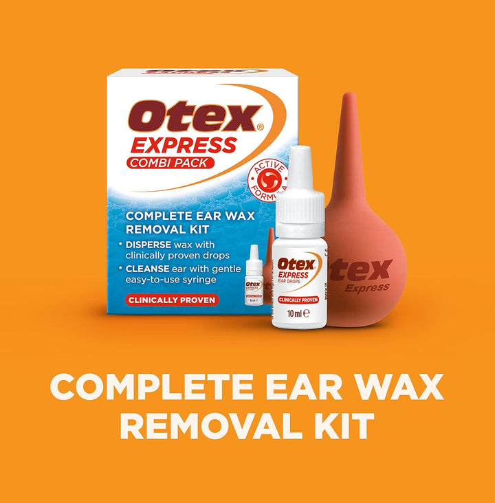 Express Combi Pack, Clinically Proven Ear Wax Removal Kit with Drops and Bulb Syringe for Excessive, Hardened Ear Wax, 10Ml