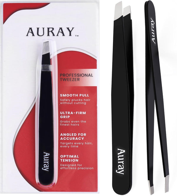 Eyebrow Tweezers Women Facial Hair, Stainless Steel Facial Hair Removal Precision Tweezer for Men & Women in Black, Slanted Tip Eyebrow Plucker for Easy Plucking, Professional Tweezers by
