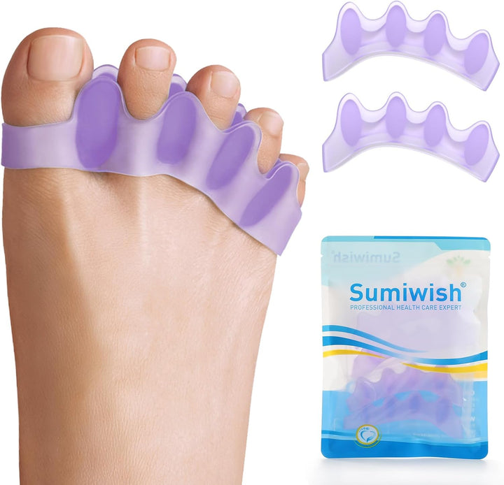 Toe Separators & Toe Spacers - 4 Pairs (Blue and Clear) - Soft Toe Straighteners for Bent Toes - Silicone Toe Separators for Overlapping Toes, Plantar Fasciitis, Hammer Toes & Claw Toes