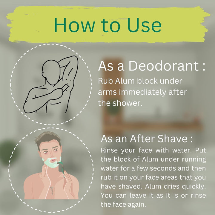 Alum Block Alum Stone Fitkari Natural Aftershave Soothing Solution for Shaving Razor Nicks, Bumps & Skin Irritation- Unscented Deodorant and Antiperspirant for Lasting Protection from Body Odour 100Gm