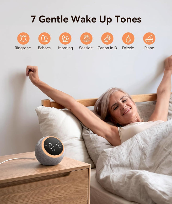 White Noise Machine - Sound Machine for Adults & Light Sleepers, Alarm Clock & Night Light, 25 Soothing Sounds, 7 Wake-Up Tones, Dimmable Display, White Pink Brown Noise for Sleep Relaxation