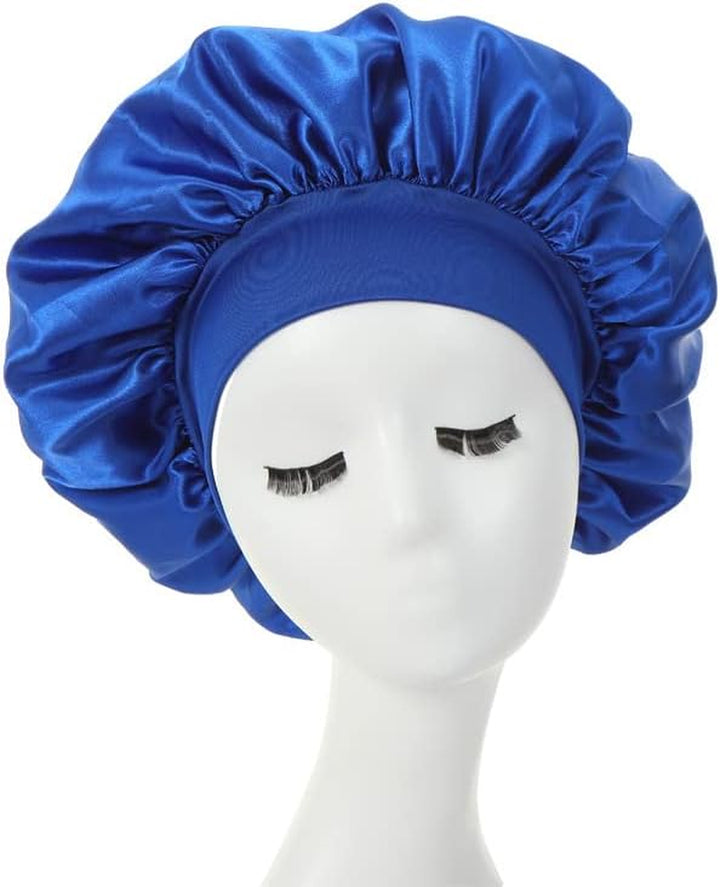 Hair Bonnet for Sleeping, Wide Elastic Band Satin Bonnet Silk Bonnet Shower Cap for Women Girls Makeup Hair Care Elastic Hat Soft Sleep Cap Satin Head Cover for Night Sleep Curly Hair Protection