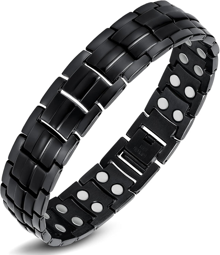 Titanium Steel Magnetic Bracelets for Men,4 Element Double Row Strength Magnets Wristband Magnetic Brazaletes with Free Links Removal Tool & Jewelry Gift Box