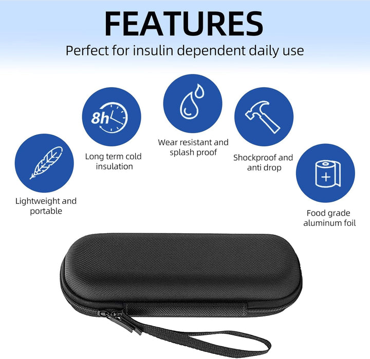 Insulin Cooler Travel Case, Diabetic Travel Case with 2 Nylon Ice Packs, Diabetic Supplies Insulin Pen Case, Portable Insulin Travail Case(Black)