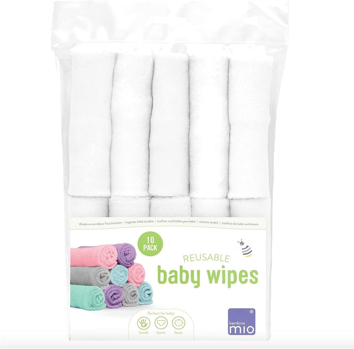 , Reusable Baby Wipes - Everyday Pro - Sustainable and Chemical-Free, Double-Sided Washable Wipes, Pack of 10, Snow - Packaging May Vary