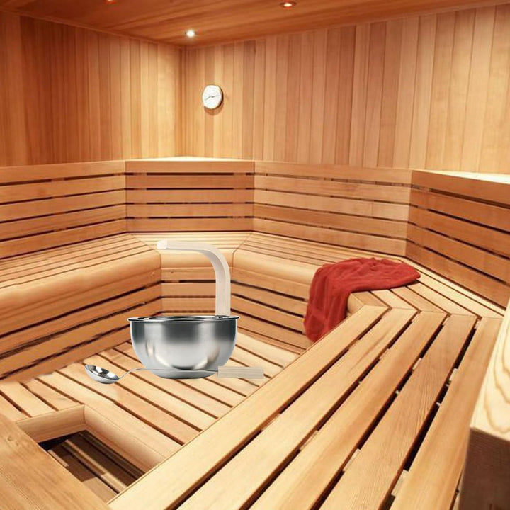 Sauna Bucket - Sauna Aroma Bowl 4L | Stainless Steel Saunaa Bucket with Ladle | Saunaa Accessory Set | Wooden Handle for Turkish Baths | Perr the Bath for the Bath