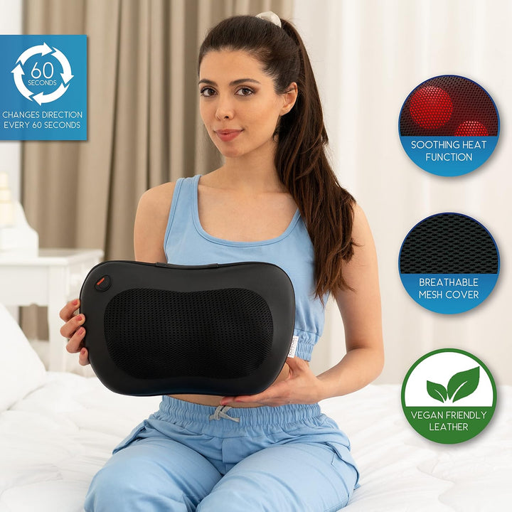 Back Massager, Neck Massage, Shiatsu Pillow with Heat, Deep Tissue Kneading Massager for Neck, Back, Shoulder, Legs, Electric, Muscle Pain Relax, Gifts for Women Men Mum Dad Him Her