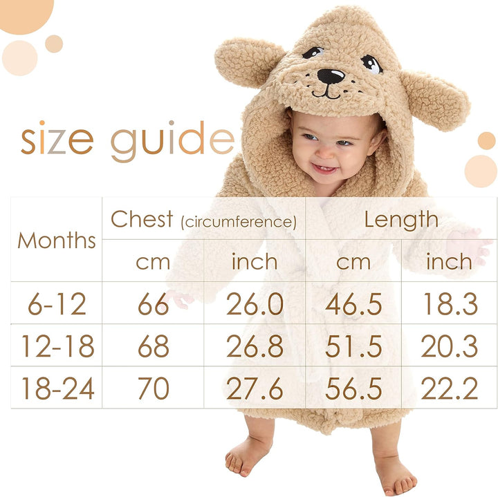 Baby Boys Girls Unisex Animal Hooded Snuggle Fleece Dressing Gown Thick Warm Robe Bathrobe 0-12 Months