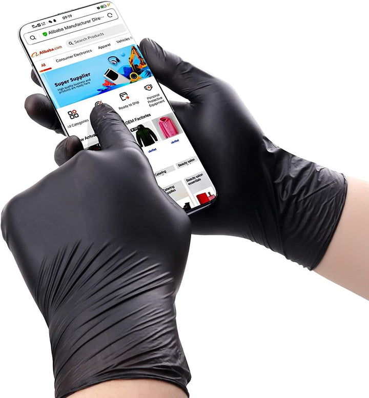 ] Black Nitrile Disposable Gloves | Latex Free | Powder Free | Medical Exam Gloves | Use in Surgical, Home, Cleaning, and Food Gloves | Extra Strong and Thick –Box of 100 – Black - (Medium)