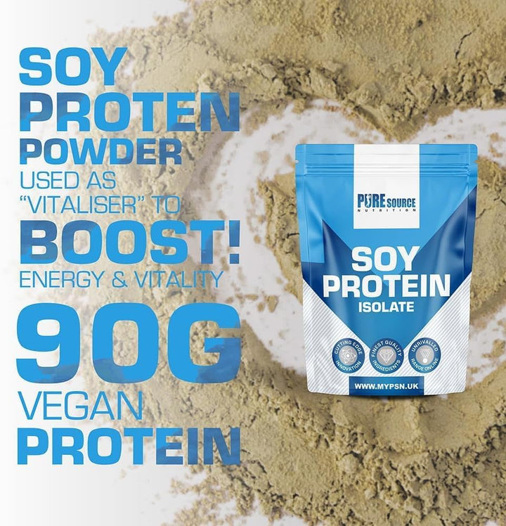 Soy Protein Isolate Powder 1Kg (90% Protein) | Strawberry Flavour Vegan Protein Powder | High Protein Dairy Free Plant Based Supplement | Superfood Supergreens by PSN