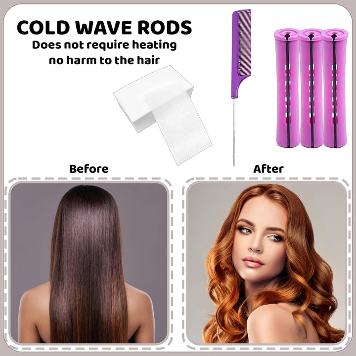 71 Pcs Perm Kit with 30 Pcs Perm Rods, 40 Pcs Papers and 1 Steel Rat Tail Comb for Short Hair for Home Hair Styling, DIY Perming Kit for Women