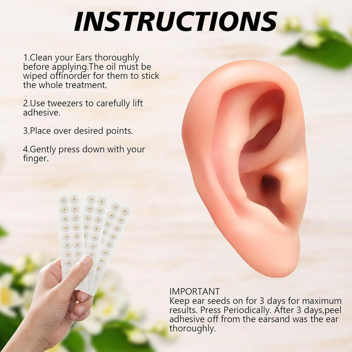 200 Stickers Ear Seeds 24K Gold, Acupuncture Ear Seeds,Acu Seeds,Disposable Ear Health Care Sticker,Helps Stress,Migraines Anxiety, Insomnia,Depression and Menopause Symptoms