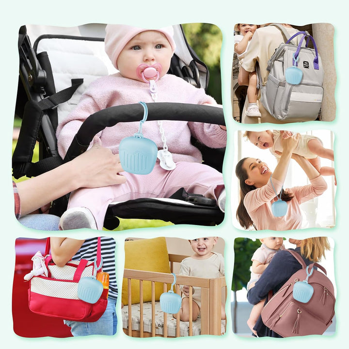 2Pcs Silicone Dummy Case, Universal Pacifier Holder Storage Box, Bpa-Free Pacifier Holder Storage Box, Easy to Clean Portable Baby Pacifier Case Snoother Pods for Travel, Home (Blue+Green)