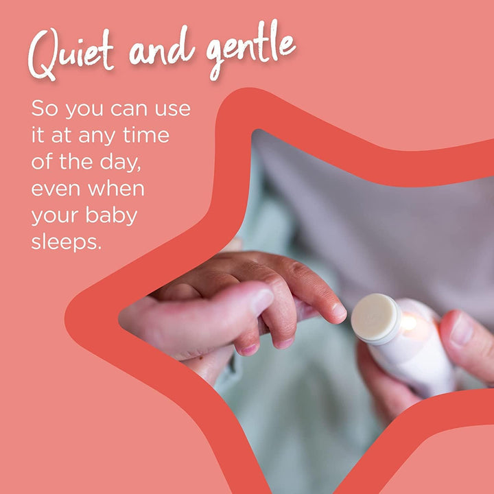 Electric Baby Nail File, with Six Filing Heads for Baby and Adult Use, Battery-Powered Infant Nail Clipper with LED Light and Adjustable Speed and Direction Settings