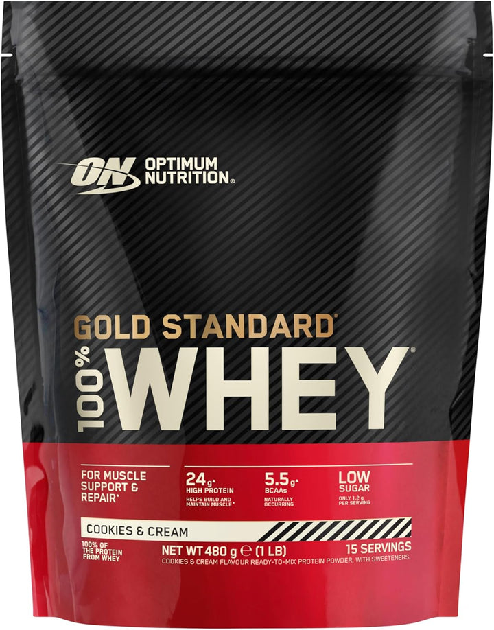 Gold Standard 100% Whey Muscle Building and Recovery Protein Powder with Naturally Occurring Glutamine and BCAA Amino Acids, Double Rich Chocolate Flavour, 15 Servings, 465 G