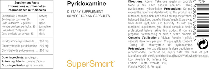 Pyridoxamine - Natural Form of Vitamin B6 - Powerful Inhibitor of Glycation and Ages/Ales - Vegan - Gluten-Free -