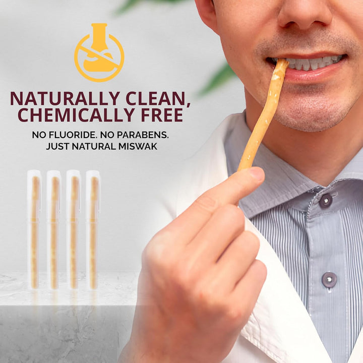 12Pcs Miswak Sticks with 2 Holders for Natural White Teeth- Original Siwak Traditional Arabian Toothbrush, Wooden Chew Sticks for Organic Teeth Cleaning & Mouth Care||Pack of 12
