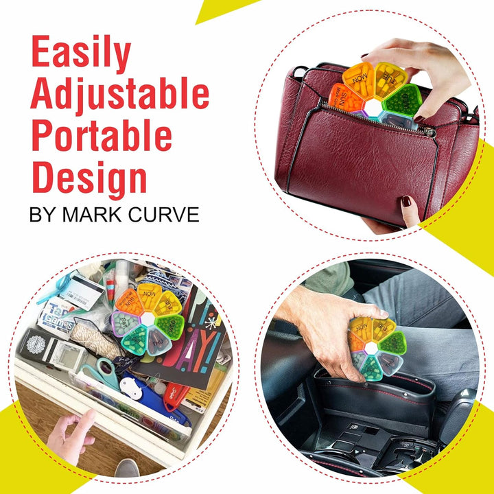 Portable Weekly Pill Box | Easy to Open 7 Day Premium Quality Tablet Box | Travel Pill Case with Snap Shut Lids Design |Tablet Organiser for Vitamins, Supplements & Medicine