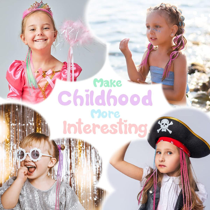 Coloured Hair Extensions for Girls, Crazy Hair Day Accessories to Styles, Kids Hair Accessories for Girls Christmas Gifts, 12 Pieces