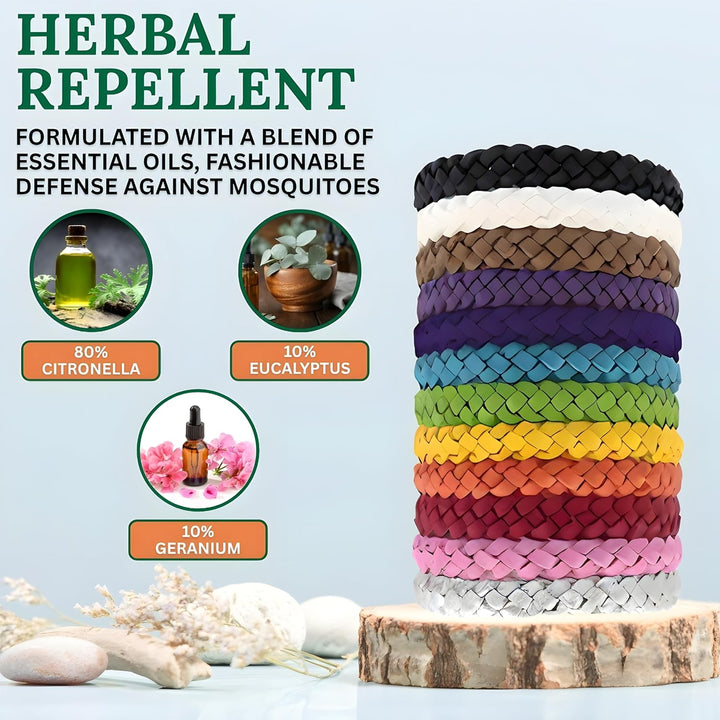 Mosquito Repellent Bracelet 12 Pcs, Adjustable Leather Band, Deet Free Travel Essentials, Insect Repellent Bracelet - 350 Hours Mosquito Repellent, Natural Anti-Mosquito Suitable for All Ages.