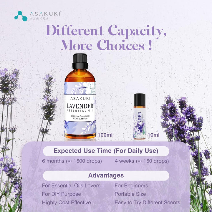 Lavender Essential Oil 100Ml, Natural Therapeutic Grade, Aromatherapy Oil Lavender for Better Sleep, Health Care, Relaxation, Ideal for Humidifier, Diffuser & Wellness