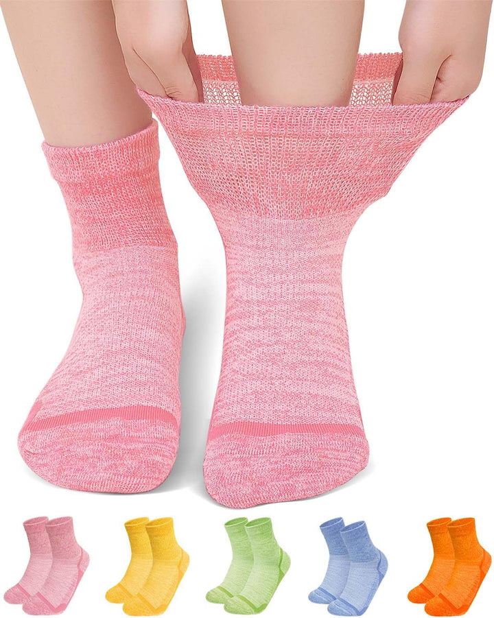 Diabetic Socks Bamboo for Women: Extra Wide Soft Top Ankle Socks for Swollen Feet Seamless Toe Hospital with Gentle Grips Non-Elastic Loose Fitting Edema Sock