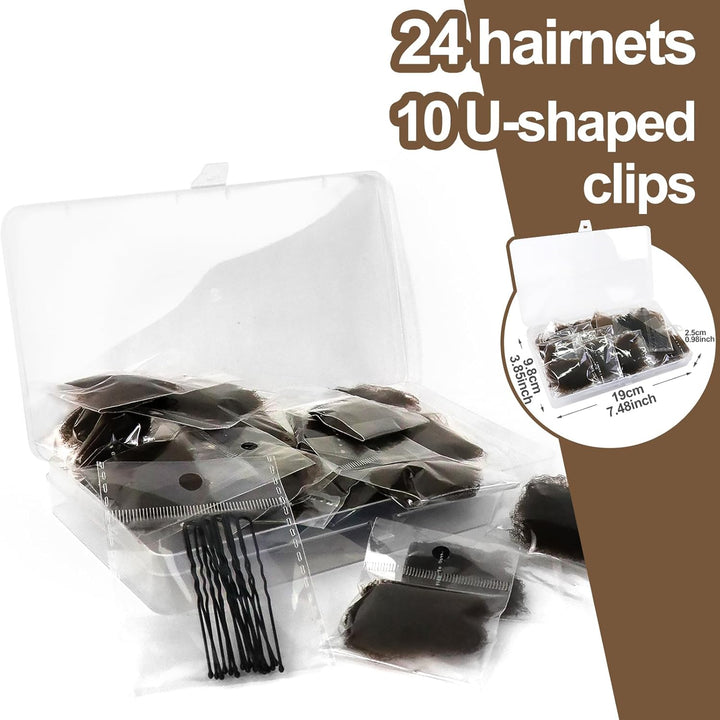 24Pcs Invisible Bun Nets, Ballet Hair Net for Girls, Hair Nets for Women Buns, 50Cm/20Inch Elastic Edge Mesh, with 10PCS U Shaped Hair Pins, for Hair Ballet Gymnastics Bun Making