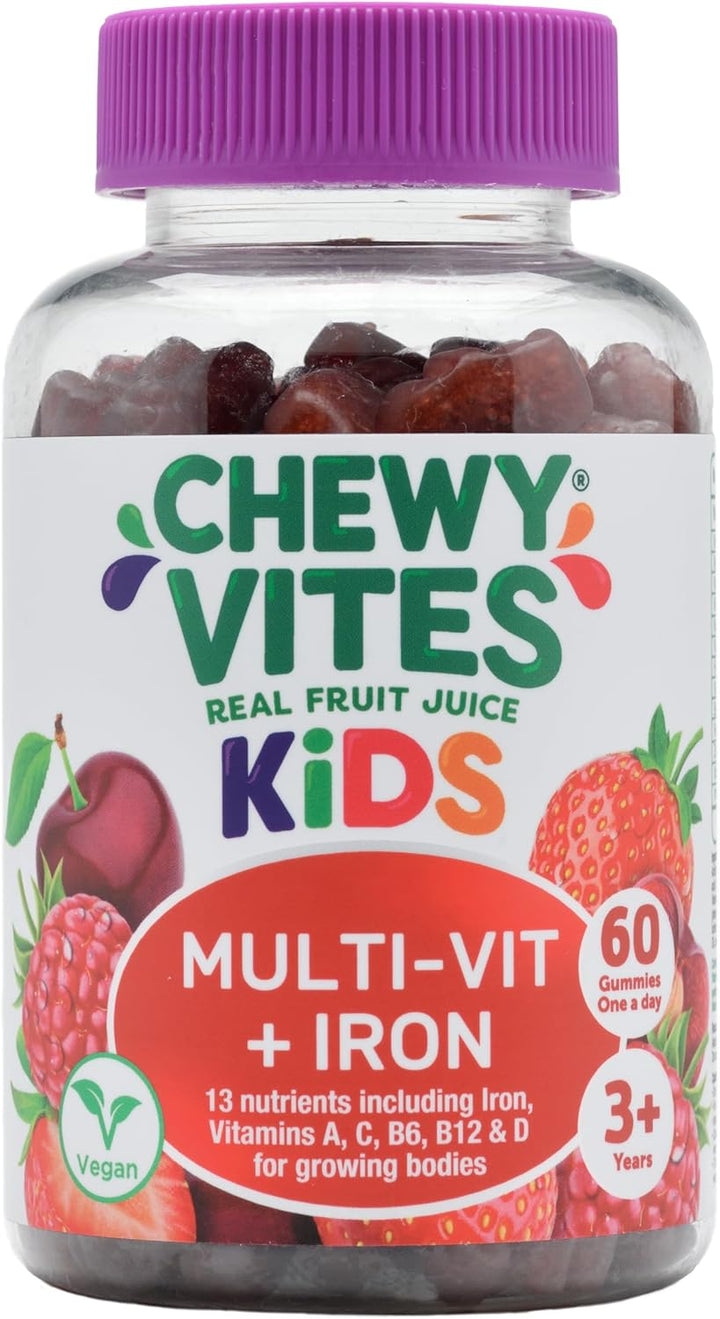 Kids Multivitamin Advance, 60 Kids Vitamins Gummies, 11 Essential Nutrients, 2 Months Supply, Real Fruit Juice, Vegan, Age 3 +, Blueberry and Raspberry Flavour