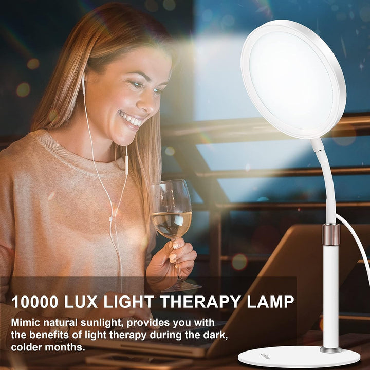 SAD Lamp, SAD Light Therapy Lamp, Uv-Free 10000 Lux Sun Lamp Therapy with 3 Light Colors & 9 Adjustable Brightness & 3 Timer for Lift Mood