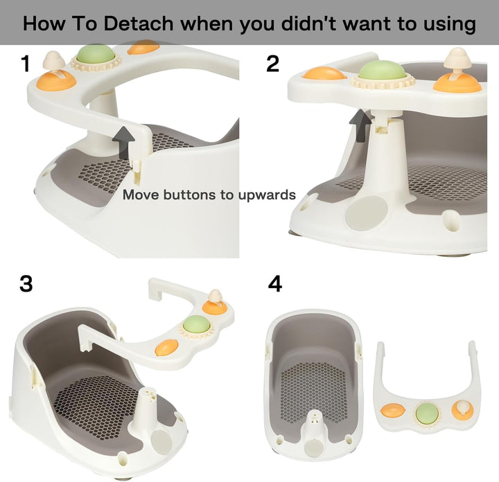 Baby Bath Seat 6 Months+ Child Bath Tub Non-Slip Baby Bath Chair with Toys, Water Jug, Grey New