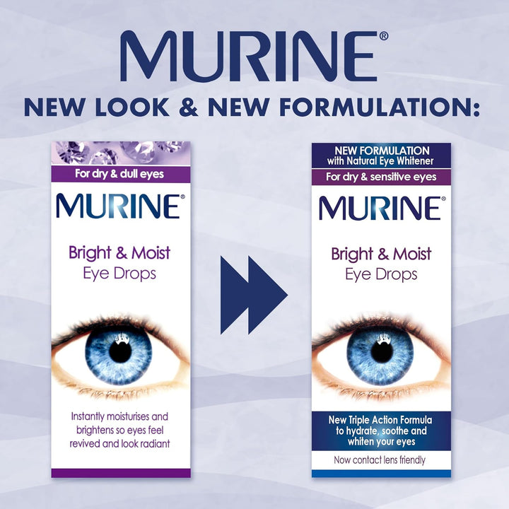 Bright & Moist Eye Drops to Whiten Eyes as Well as Hydrating and Soothing Dry and Sensitive Eyes, 15Ml