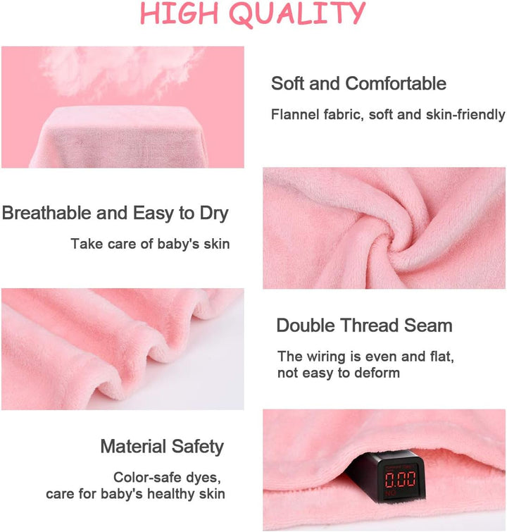 Baby Bathrobe for Girls, 3D Pink Rabbit Dressing Gown, Super Soft Flannel Hooded Bath Towel, Animal Bath Robe Sleepwear for 0-3 Years