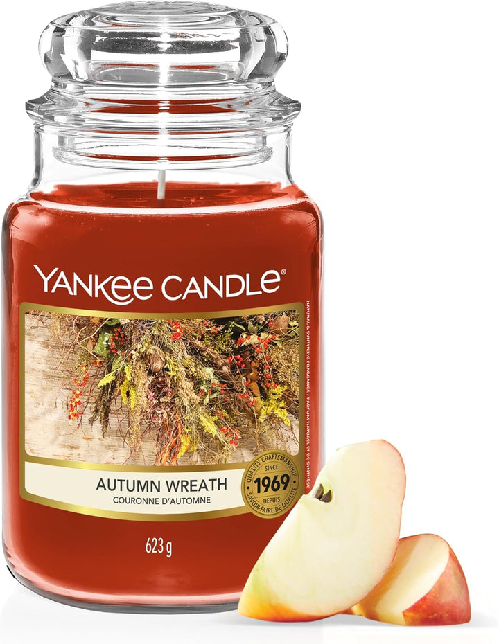 Scented Candle | Autumn Wreath Large Jar | Long Burning Candles: up to 150 Hours | Perfect Gifts for Women
