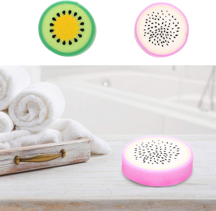 4Pcs Fruit Kids Shower Brushes Baby Bath Ball Shower Sponge Pitaya Watermelon Strawberry Kiwi Scrubbers for Baby Toddler Kids Bathing