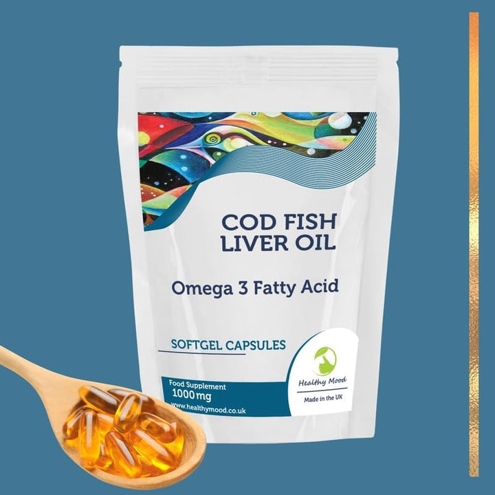 Cod Liver Oil 1000Mg High Strength Cod Capsules: Vitamin A, D3, Omega 3 EPA DHA Fish Oil - Uk-Made Health Vitamins & Supplements
