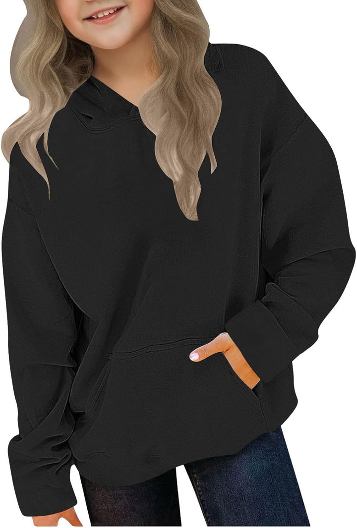 Girls Fleece Hooded Sweatshirt Warm Thickened Pullover with Cuffed Sleeves for Toddler and Big Kids Casual Outerwear