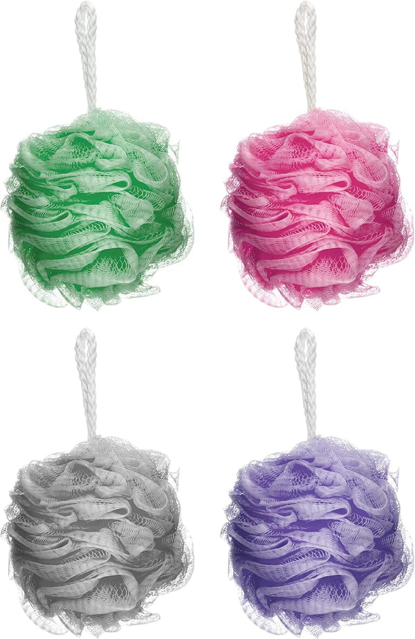 Pack of 4 Mesh Exfoliating Bath and Shower Body Puff Sponges