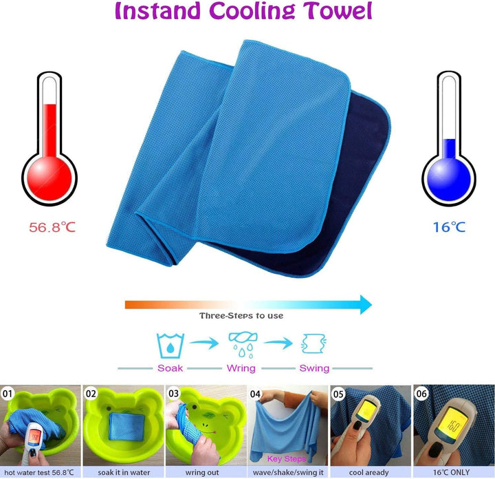 Cooling Towel, Ice Cold Sports Sweat Towel for Instant Relief Perfect for Cooling Scarf Neck,Forehead, Wristband, Bandana, Stay Cool from over Heating during All Kinds of Sports and Exercise