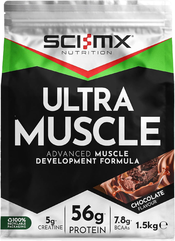Ultra Muscle - Protein Powder for Muscle Development + 23 Vitamins & Minerals - Strawberry • 5G Creatine + 7.8G Bcaas per Serving • 1.5Kg