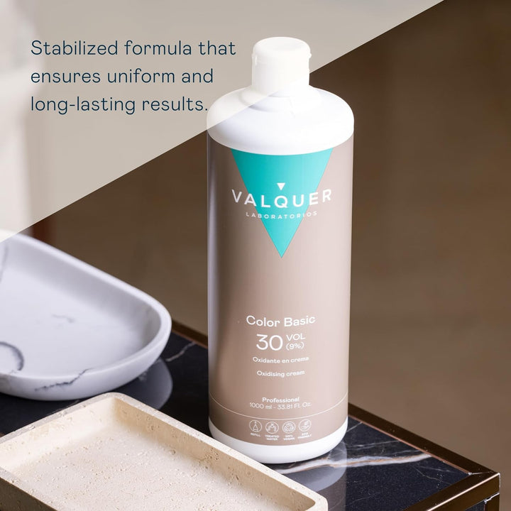 VALQUER Premium Stabilized Cream Peroxide 30 Vol 9% | Professional Oxidizing Cream for Hair Coloring & Bleaching | Vegan Formula with Natural Ingredients | Salon Use | 1L