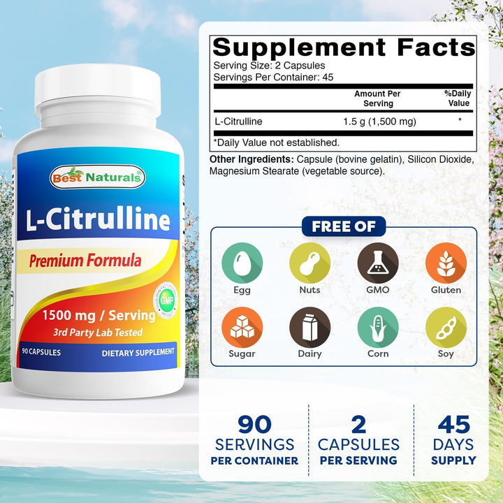 L-Citrulline Capsules - 1500Mg/Serving - Non-Gmo - Gluten Free - 90 Capsules (90 Count (Pack of 3))