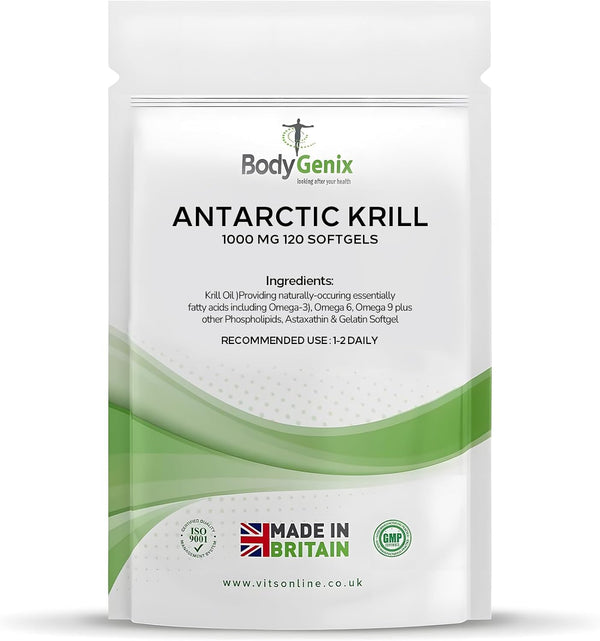 Antarctic Krill Oil - 1000Mg Softgels Omega 3 Fatty Acids EPA & DHA Heart Brain Skin Health Support - Natural Food Supplement 4 Month Supply (120)