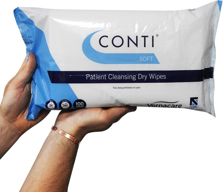 Conti Soft - Patient Cleansing Dry Wipes, Everyday Cleaning, Ideal for Sensitive Fragile Skin, Wipe Size 32Cm X 30Cm, 100 Wipes per Pack - 12 Pack